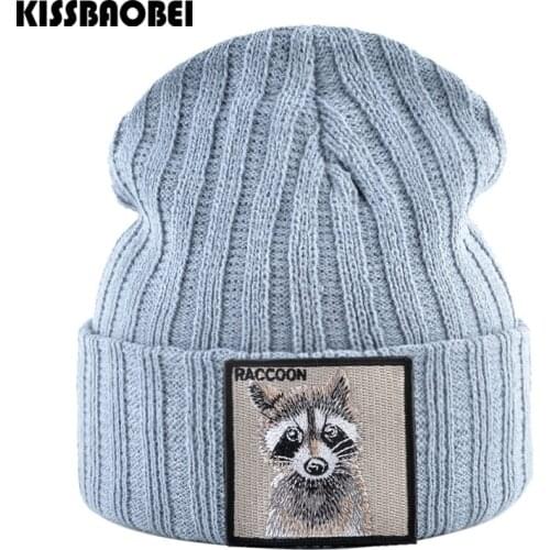 Mens Warm Winter Hats Knitted Beanie Hat Women Embroidery Patch Beanies Skullies Unisex Hip Hop Skull Cap Animal Hip Hop Caps