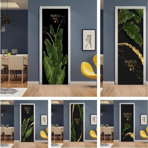 Creative Green Palm Leaf Wall Sticker Self Adhesive Waterproof Door Wallpaper For Bathroom Bedroom Home Art Decor Poster Decals