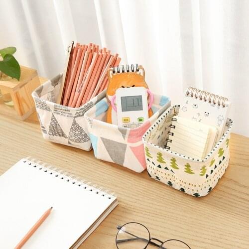 Desktop Storage Basket Cute Printing Waterproof Organizer Canvas Fabric Toy Cosmetic Jewelry Sundries Office Storage Box
