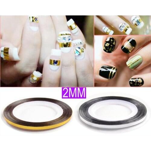 2016 New 10Rolls/Lot Adhesive-self 4Colors Gold Silver White Black Nail Art Striping Tape Stickers Lines Set 2mm Stripe Tape