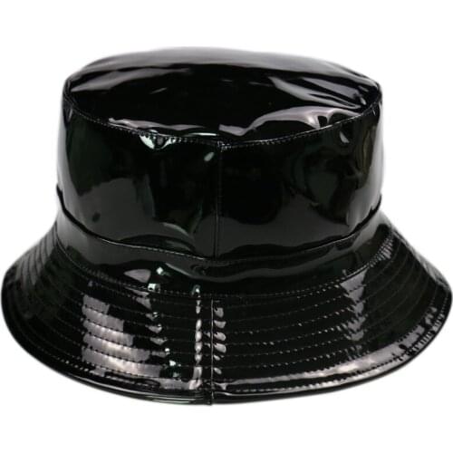 New patent leather black sexy cap for party and daily life foldable protable bucket hat fashion