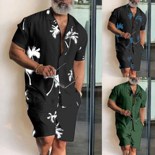 New Mens Summer Large Size Shirt Set Fitness Outdoor Two-piece Suit Andhome Clothes Pajamas Comfy Loose Simple Beach Shirt Sets