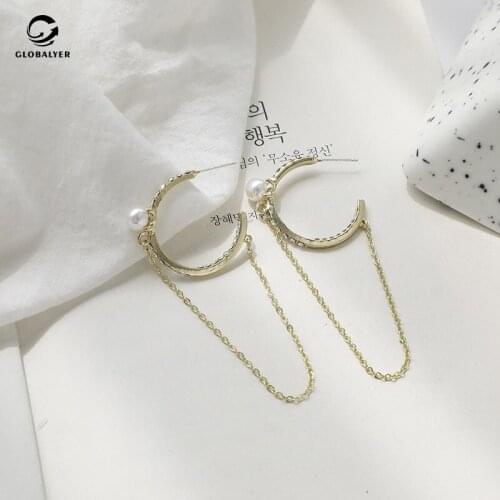 Non allergic needle Tassel Earrings Design feeling Pearl Crystal Circle Earrings Korean Temperament Net red Earrings 750