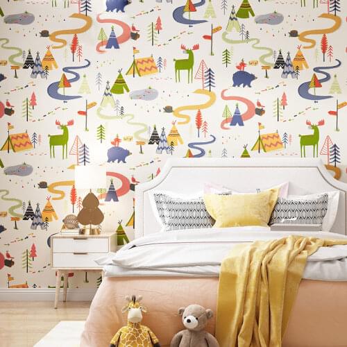 Nordic Ins Cartoon Wallpaper for Children Bedroom Walls Forest Wallpaper Animal for Kids Boy Girls Room papel de parede infantil