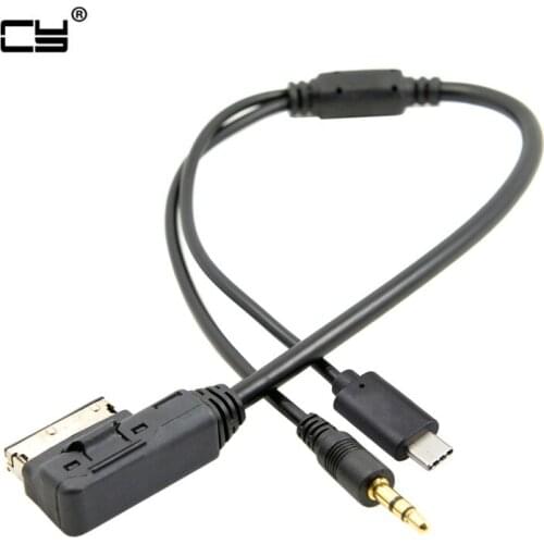 Media In AMI MDI to Stereo 3.5mm Audio & USB-C Aux Adapter Cable For Car VW AUDI 2014 A4 A6 Q5 Q7