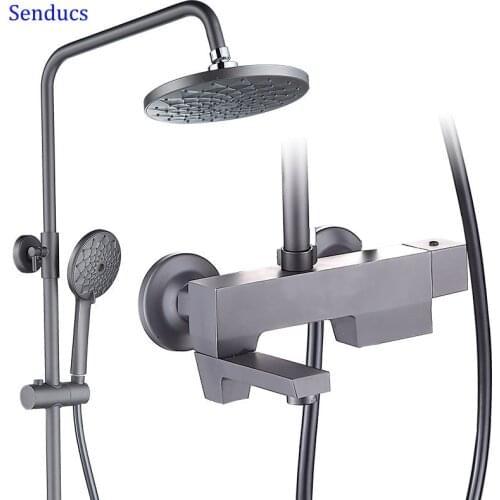 Modern Style Bathroom Shower Faucet Mixer Hot and Cold Rainfall Shower System Brass Shower Body Bathroom Shower Set Lift Bar