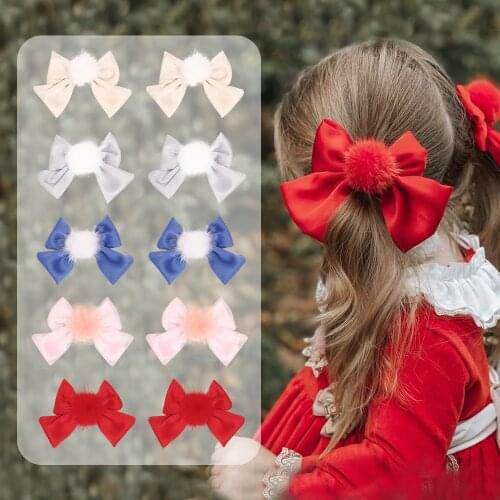 Yundfly 1 Pair Vintage Baby Satin Bowknot Hairpins Toddler Girls Bowknot Hairball Barrettes Princess Bows Hair Clips