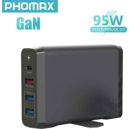 PHOMAX 95W PD/QC Charger GaN USB/USB-C Adaptor 4-Port PPS 65W 18W For Laptops MacBook iPad iPhone Huawei Xiaomi Charging Station