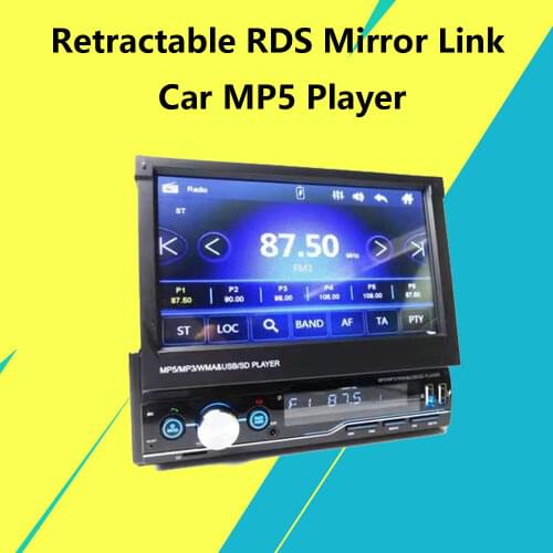 1 Din 7 inch Retractable Car Radio RDS Mirror Link MP5 Video Player Hands-free AM FM USB TF Aux Head Unit T100