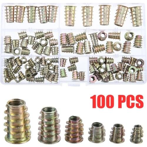 100pcs/set Durable Screw Insert Nut M4 M5 M6 M8 M10 Threaded Hex Drive Inserts Wood Screw Inserts Nut For Wood Furniture