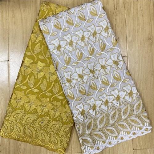 2.5+2.5 yards African Swiss Voile Lace Fabric embroidery lace trim high quality african Dry cotton lace fabric for wedding