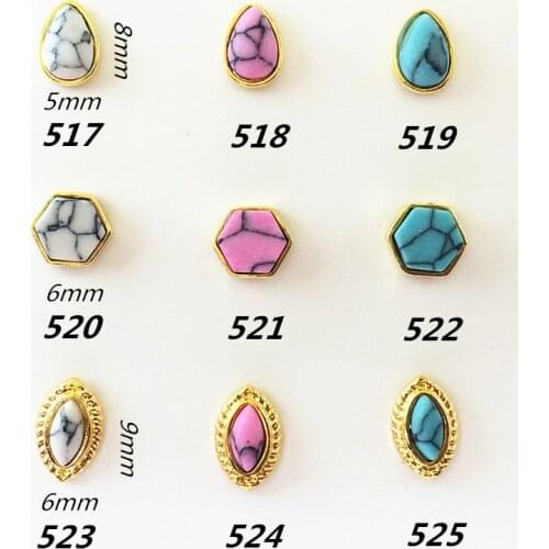 20pcs/pack Japan Alloy Nail Art Retro Drop Tear Oval with Turquoise Stone Metal Accessories for Phototherapy Nail Sticker DIY