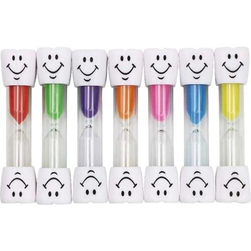 7pcs/set Children Kids Toothbrush Timer 3 Minutes Smiling Face Sandglass Hourglass Timer Clock Dental Sandglass Gift 7 Colors