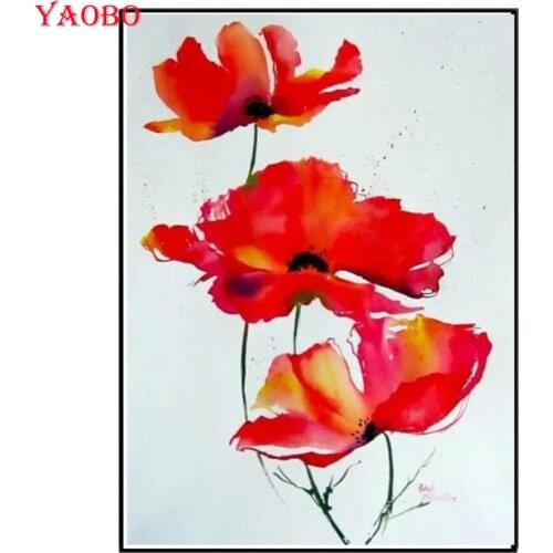 Full drills square round DIY diamond mosaic watercolor poppy flower painting rhinestone embroidery cross stitch diamond art
