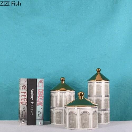 Church Building Shape Storage Jar Vases Ceramic Candy Jars with Lid Dressing Table Cosmetic Containers Vintage Home Decor
