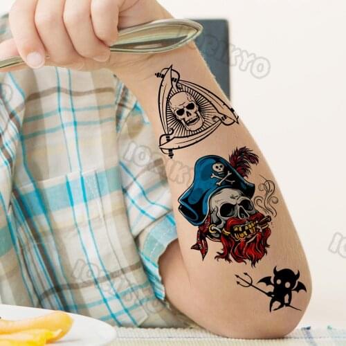 Skull Temporary Tattoos For Kids Men Women Adult Face Neck Pirate Captain Tattoo Sticker Monster Fake Skeleton King Tatoos