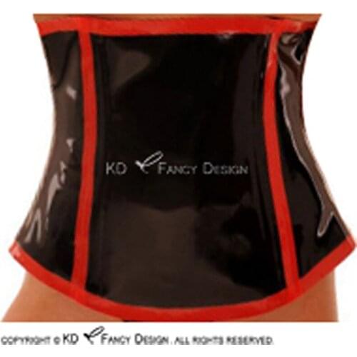 Black And Red Stripes Sexy Latex Corsets With Lacing Back Rubber Bustiers Top CY-0022