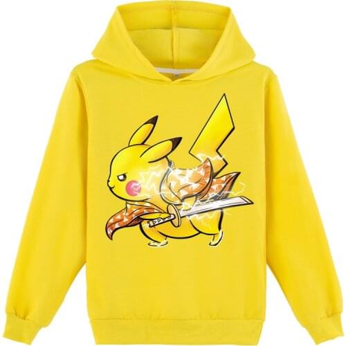Pokemon Go Anime Childrens Tops Autumn Kids Pikachu Printed Hoodies Girls Boys Cotton T-shirts Kids Fashion Streetwear Clothes
