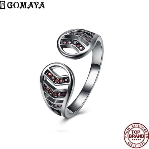 GOMAYA Hollow Out Arrow Red Clear Zircon Rings For Women Trendy Adjustable Opening Ring Fit Party Prom Fashion Jewelry Hot Sale