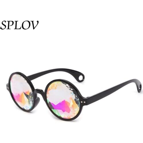Hot Sale Round Frame Holographic Kaleidoscope Men Women Sunglasses Rave Festival Stylish Female Male Glasses Party Queen Gifts