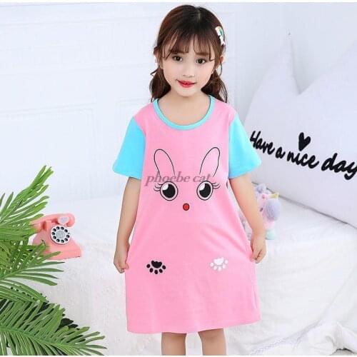 Cotton Soft Nightdress Teen Girl Pajamas Dresses Children Cartoon Cute Cat Summer Nightgown Home Clothes Casual Kids Sleepwear