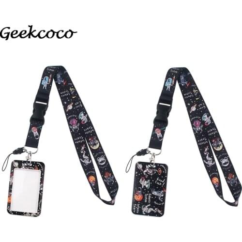 J2283 Astronaut in space Lanyard Keychain keys Badge ID Mobile Phone Rope Kids Gifts Lanyard With Card Holder Cover