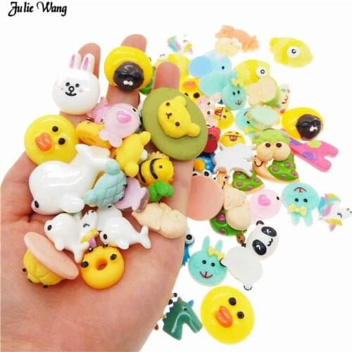 Julie Wang 20pcs Resin Random Cartoon Animal Charms Flatback Cabochon Phone Case Decor Hair Accessory DIY Slime Supplies Jewelry