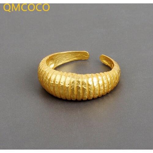 QMCOCO 925 Sterling Silver Party Rings France Simple Wave Pattern for Women Trendy Creative Finger Jewelry Adjustaable