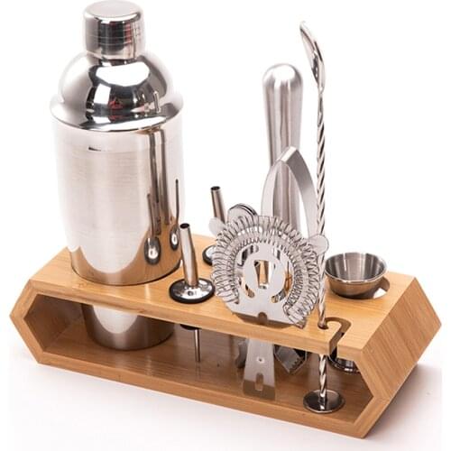 Bartender Kit, 10-Piece Cocktail Shaker Set Bamboo Diamond Stand , For Mixed Drinks Martini Home Bar Tools Set Stainless Steel