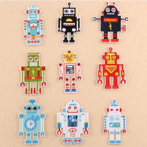 50pcs/lot Embroidery Patches Cute Robot Machine Kids Clothing Decoration Iron Heat Transfers Applique Sewing Accessories