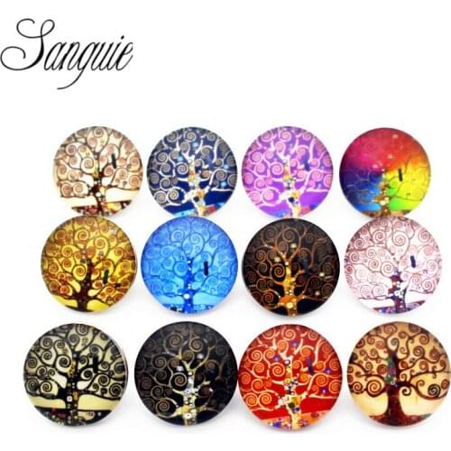 Newest 12pcs/lot glass Bangles snap jewelry 18mm snap buttons tree of life leather clasp snap button bracelet