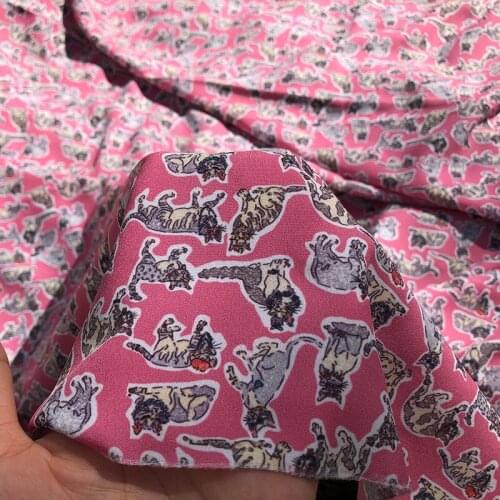 145 * 100cm New Spring and Summer High-quality Clothing Printing Cute Cartoon Cat Animal Crepe -De-Chine Skirt Shirt Fabric