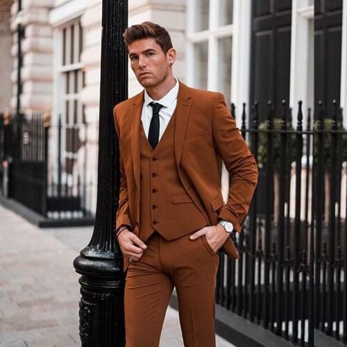 Slim Fit Mens Suit Notched Lapel Wedding Blazers Male Tuxedos Three Pieces Groom Wear Prom Jackets Vest And Pants