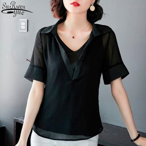 Summer Sun Protection Shirts Fashion Chiffon Plus Size Women 2021 V-neck Outdoor Short Sleeve Clothes Loose Tops Blusas 10137