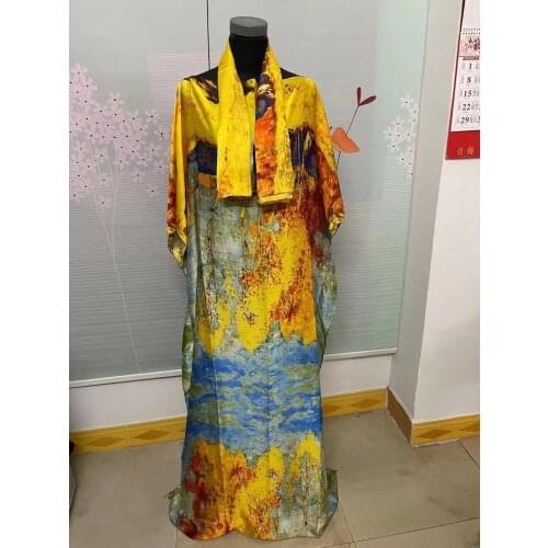 Dress Length 142cm, Bust:160cm 2021 New Fashion dresses Bazin Print Dashiki Women Long Dress/gown Yomadou Color Pattern oversize
