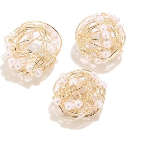 3pcs Real Gold Plated Brass 20mm Wire Ball Faux Pearl Charm Pendents For DIY Earrings Jewelry Making Findings