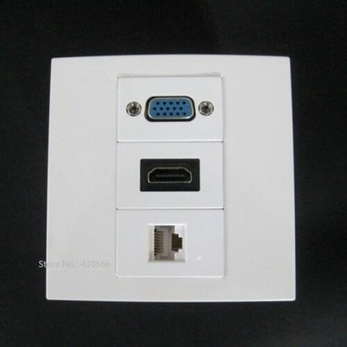 Professional Good Working Wall Panel Socket Jack With VGA+HDMI+ RJ45 86x86mm Panel Plug