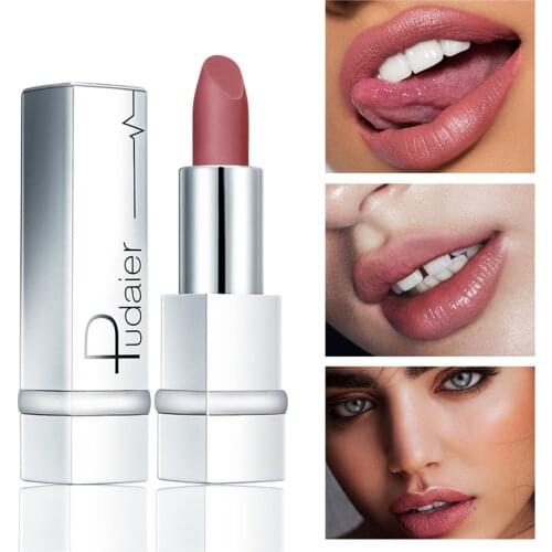 Pudaier Women Sexy Matte Lipstick Long Lasting Waterproof Velvet Lip Stick Fashion Lips Makeup Cosmetics Natural Nuded Lipstick