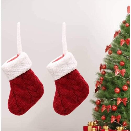 Christmas Sock Tableware Xmas Cutlery Bags Holder Knitting Stocking Mini Woolen Sock Candy Tableware Gift Bag Xmas Tree Hanging