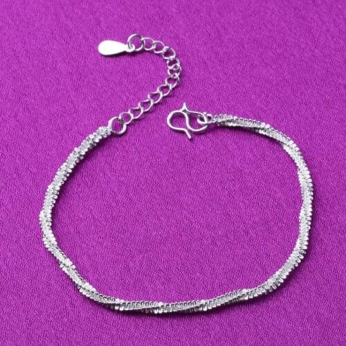 925 Sterling Silver Link Chain Adjustable Bracelet For Women Wedding Anklets Engagement Party SL342