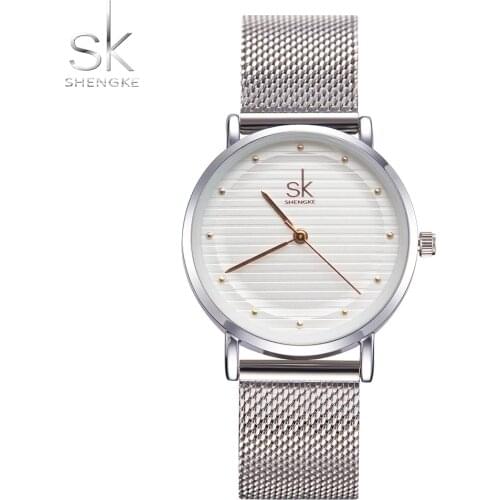 Shengke Saat Fashion Wristwatches Women Watches Stainless Steel Band Dress Quartz-Watch Relogio Ladies Watches Top Brand Luxury