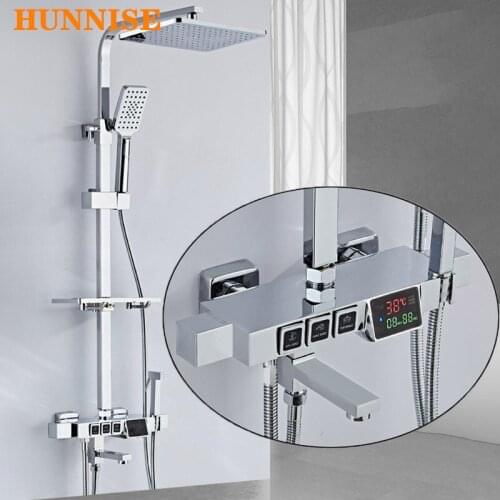 Thermostatic Shower Set Chrome Digital Shower Mixer Set Rainfall Shower Head Polished Chrome Bathtub Faucet Digital Shower Set