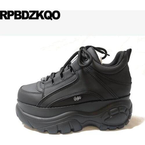 Thick sole creepers platform shoes harajuku chinese muffin black genuine leather elevator custom women lace up round toe yellow