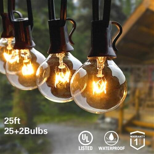 25FT Outdoor Patio String Light Christmas G40 Globe Festoon Bulb Fairy String Light Party Garden Garland Wedding Decorative