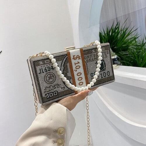 Party Purse Money USD crystal Dollar Clutch Bags womens Designer Luxury Diamond Evening Bags chain shoulder bgs Handbags FTB283