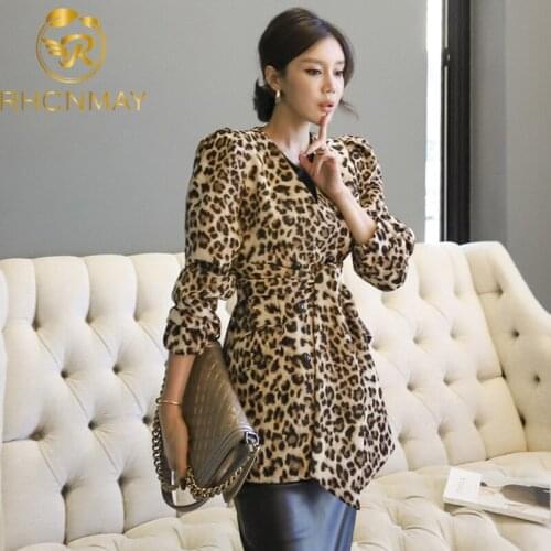 New Women Leopard Print Jacket Faux Jacket V-neck temperament Loose Medium Coat Casual Outerwear Top Winter 2020
