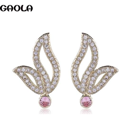 GAOLA Cute Feather Earrings Silver Color Cubic Zircon Stud Earring Women Girl Gift GLE1224