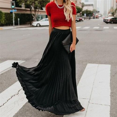 Woman Skirts Fashion Lady Floor Length Solid Color Casual High Waist Pleated Skirt Elegant Robe Femme Feminina Skirts