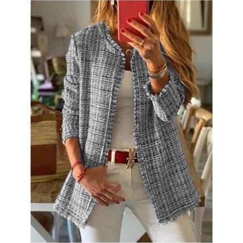 Spring Autumn Rainbow Woolen Plaid Sweater Blazer Women Long Sleeve Loose Suit Jacket Office Lady Work Wears Casual Patchwork
