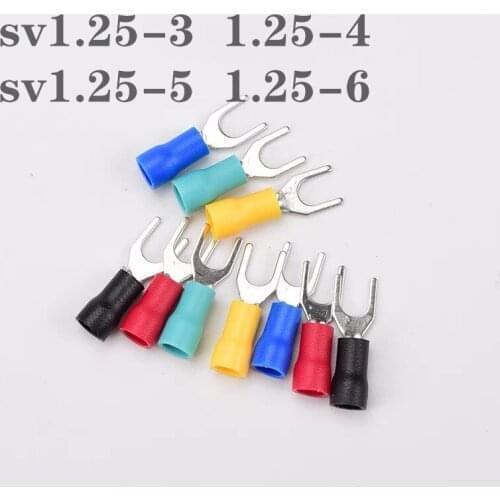 100pcs SV1.25-3 SV1.25-4 SV1.25-5 SV1.25-6 Insulated Fork Cable Wire Terminal Connector Electrical Crimp Terminal 100pcs